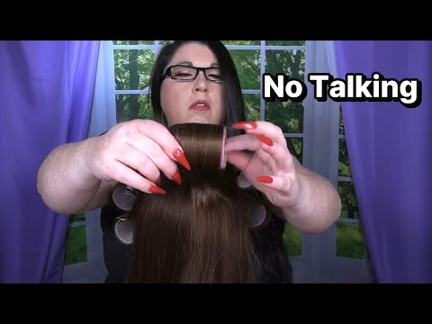 ASMR Hair Salon Roleplay (NO TALKING) (Wet Haircut, Curlers, Hair Curling, Curling Iron, Spray)