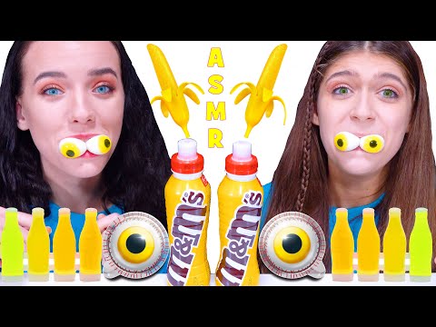 ASMR Yellow food Mukbang (NIK-L-NIP, JELLY BANANA, JELLO SHOOTER, CANDY RACE)