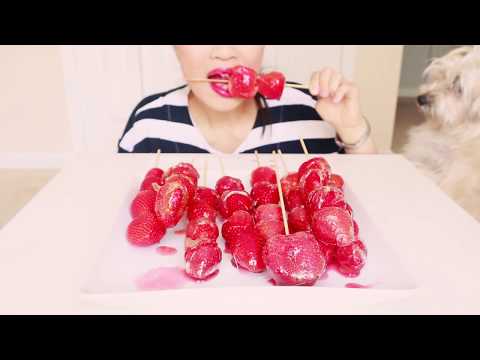 ASMR Eating Candied Strawberries (Tanghulu) 딸기 사탕 (탕후루)