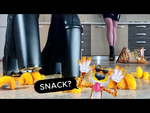 Pea vs. Cheetos Puffs! Ankle Boots Crushing Snacks! Oddly Satisfying ASMR