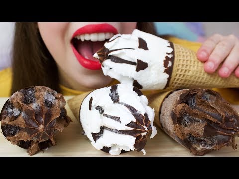 ASMR GIANT ICE CREAM CONES with Crunchy Chocolate (Soft Ice Eating Sounds) No Talking