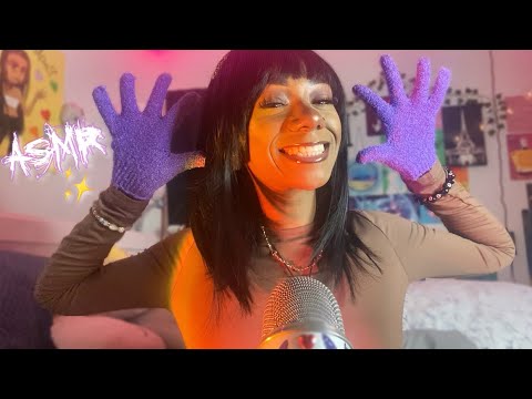 ASMR Scratching and Rubbing Exfoliating Gloves On the Mic 🧤✨