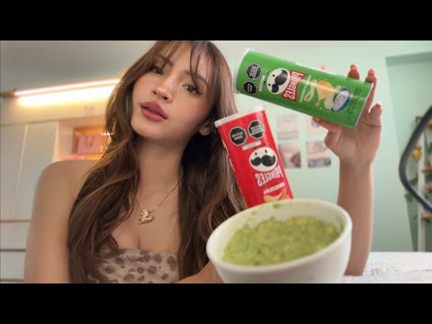 ASMR MUKBANG PROBANDO PRINGLES POR PRIMERA VEZ ❤️💚 asmr muy crunchy con guacamole 🥑 