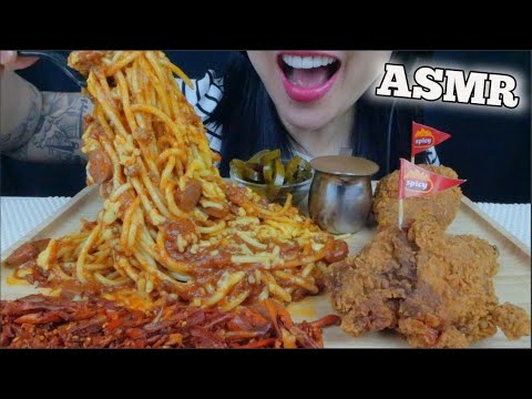 ASMR *BEST FRIED CHICKEN + SPAGHETTI (EATING SOUNDS) LIGHT WHISPERS | SAS-ASMR