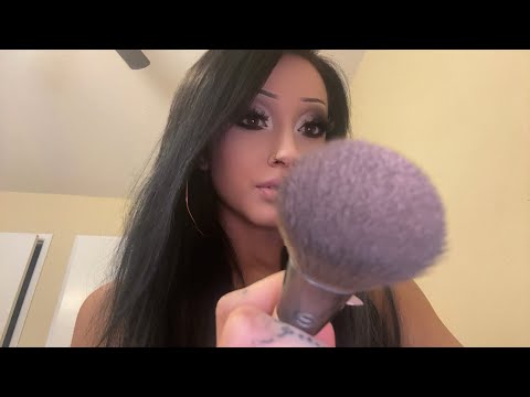 ASMR Pampering you in bed. Facebrushing/wiping,eyebrow plucking, (tingly whispering)