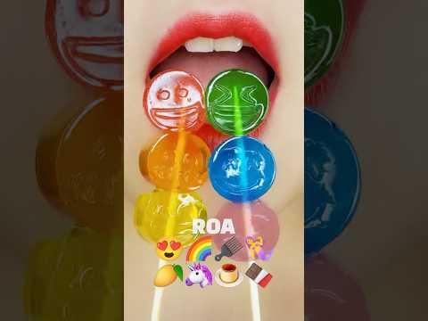 asmr emoji rainbow food eating sounds 젤리 이모지 먹방 (sped up)