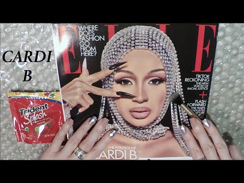 ASMR Gum Chewing Magazine Flip Through | CARDI B | Tingly Close Whisper