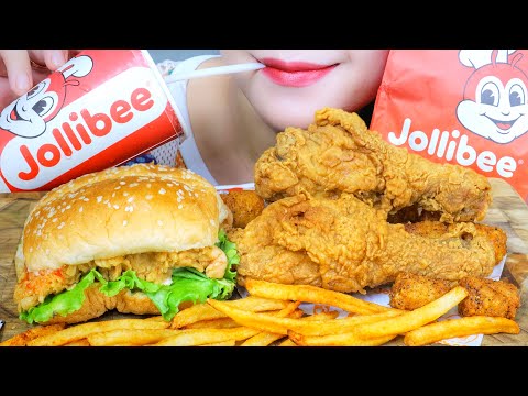 ASMR JOLLIBEE CHICKEN (FRIED CHICKEN,  HAMBURGER, FRIED POTATO ) EATING SOUNDS | LINH ASMR