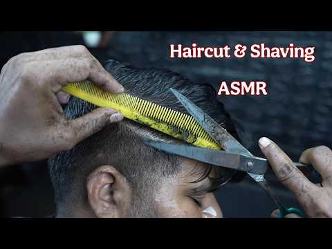Calming Scissor Haircut ASMR | Hair Trimming Sounds | ASMR Beard shave with a vintage straight razor
