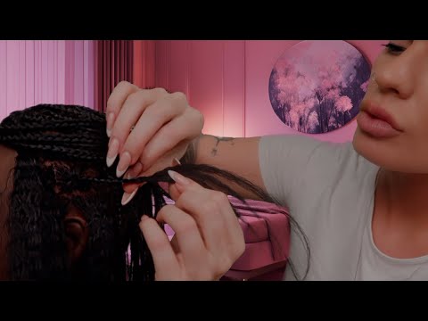 ASMR removing your box braids at a sleepover 🩷 (hair play roleplay)