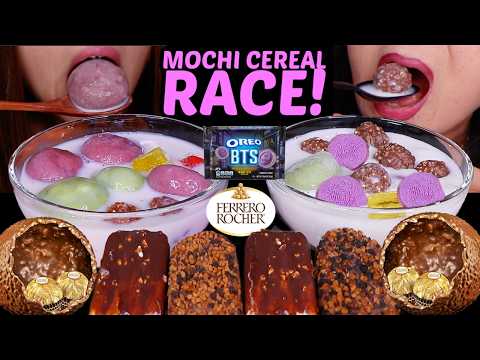 ASMR MOCHI CEREAL RACE! Ferrero Rocher, dubai chocolate mochi, crunchy chocolate ice cream 먹방