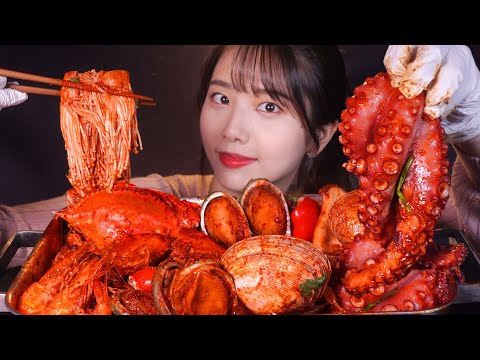 ASMR 직접 만든 매운 해물찜 먹방 SPICY SEAFOOD BOIL MUKBANG 문어,전복,팽이버섯!