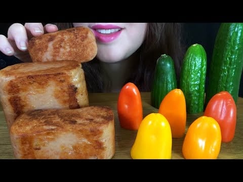 ASMR Spam & Raw Veggie Platter - EXTREMELY Satisfying Eating Sounds!