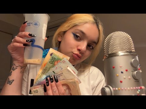 ASMR con BILLETES ARGENTINOS 🇦🇷 |Tomando BOBA Tea| SOFIWI