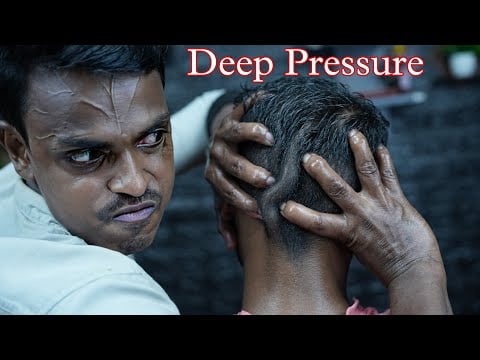 Deep Pressure Deep Tissue Head Massage By Strong Wrist Barber | ASMR Oil Massage | Neck Cracking