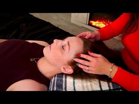 ASMR Cozy Hair Play & Face Brushing by the Fireplace | Gentle Micro Attention