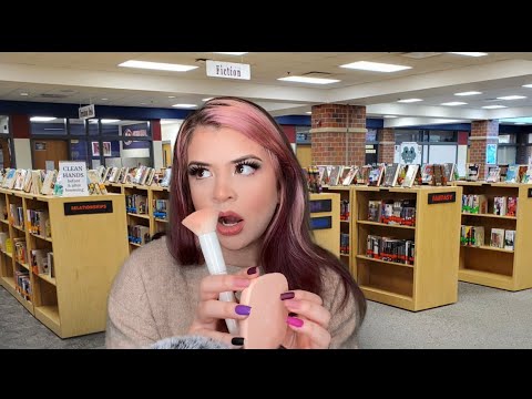 ASMR your bad influence friend does your makeup in the library 🫢