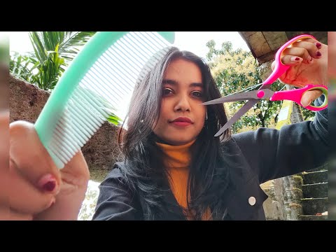 ASMR HINDI⭐|RELAXING HAIRCUT OUTDOOR💇🏾‍♀️