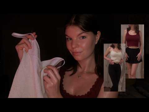 ASMR clothing haul try-on (fabric sounds & clicky whispers)
