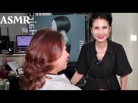 Hair salon ASMR visual and hearing activation Orange brown root dyeing to make it lively