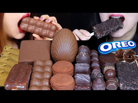 ASMR MILK + DARK CHOCOLATE SURPRISE EGG, BUBBLY CHOCOLATE, OREO ICE CREAM, MACARON, KINDER, PEEPS 먹방