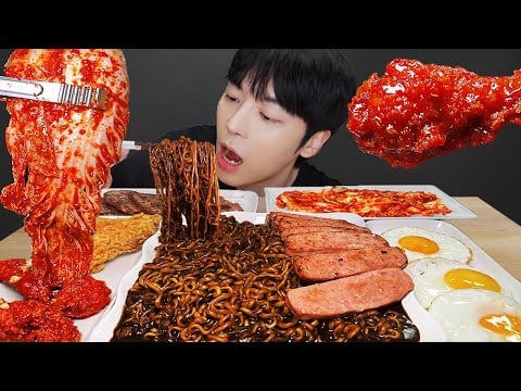 ASMR MUKBANG 직접 만든 김치 레시피 & 양념치킨, 짜파게티, 계란 소고기 먹방 | KIMCHI CHICKEN EATING !