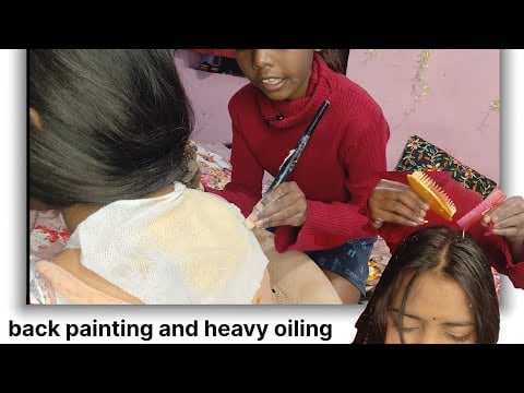 Bharti gently applied foundation painting with heavy oiling 🌿 spray & pure relaxing ASMR vibes 💆‍♀️✨