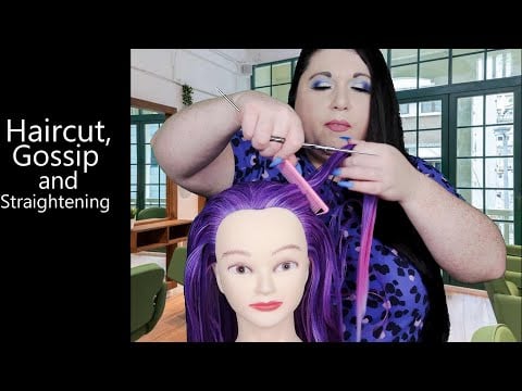 ASMR Haircut, Gossip, Straightening | Real Hair, Whisper, Hair Brushing |  Hair Salon Roleplay