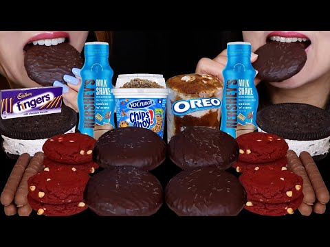 ASMR COOKIE PARTY! CADBURY FINGERS, HERSHEY'S MILKSHAKE, CHIPS AHOY PUDDING, RED VELVET, OREO COOKIE