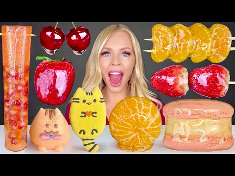 ASMR CANDIED FRUIT, TANGHULU MACARON, POMEGRANATE JELLY, MUKBANG 먹방