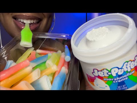 ASMR | Nik-L-Nips Wax Candy Bottles & Marshmallow Fluff 💚💙💛🧡❤️