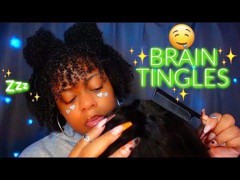 ASMR 💆🏾‍♀️💚✨SCALP MASSAGE & HAIR PLAY TO RELIEVE TENSION & STRESS ♡🤤 (DEEEP BRAIN TINGLES✨)