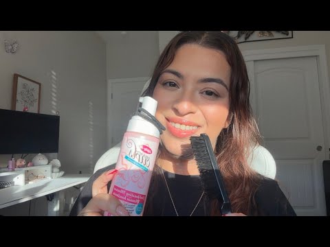 ASMR| Bestie styles your hair for the Gym💪🏻 - space buns & hair brushing ✨