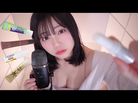 【ASMR】眠くなる😴リップクリームを塗る音💄リップの紹介┋マイクに直接塗る音