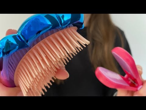 ASMR styling your hair | brushing your hair | hair straightening | water spray | hair clips