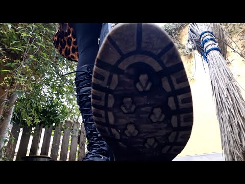 ASMR Broom and boots outside (no talking)