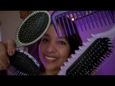 ASMR Escovação de cabelo para indução de sono profundo 🌿🌙 Com três escovas diferentes e um pente