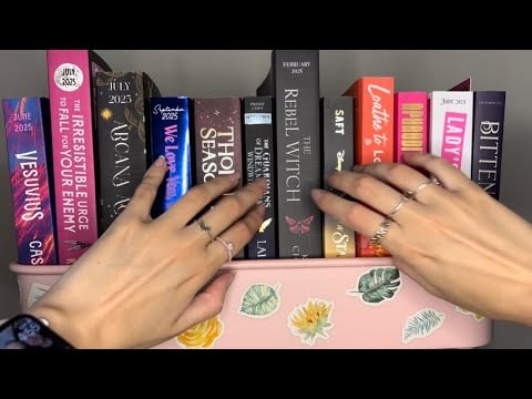 ASMR TBR Cart Book Shelf Tour (book triggers, close whispers)