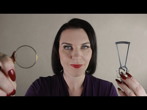 ASMR eight eye exams (lights, lens 1 or lens 2, eye charts, tonometry)