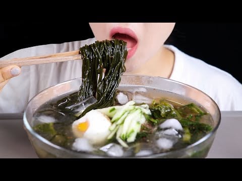 ASMR Cold Seaweed Noodles With Yeolmu Kimchi and Spicy Buldak Sauce | Refreshing Icy Summer Noodles