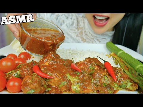 ASMR CHICKEN WINGS EGGS CURRY + BASMATI RICE + SIDE VEGGIES (EATING SOUNDS) NO TALKING | SAS-ASMR