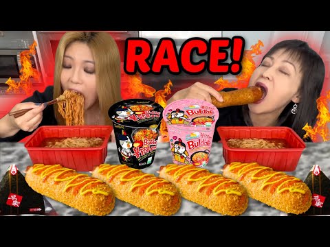 RACE! GIANT MOZZARELLA CORN DOG, BULDAK NOODLES, TTEOKBOKKI & WHAT WE EAT IN A WEEK 먹방