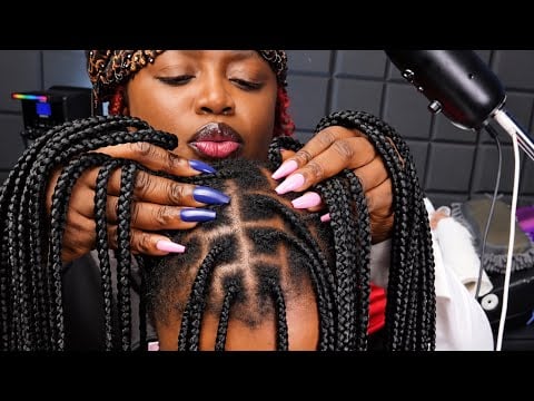 ASMR Long Nails 💅 Detailed Ear Cleaning, Soft Whisper & Scalp Scratching on Braids for Sleep 😴