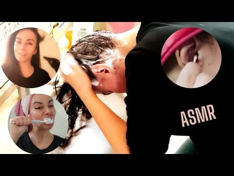 ASMR MORNING ROUTINE: HAIR WASH - TEETH BRUSHING - CLEANING MY EARS - HAIR DRYER - FACE CREAM