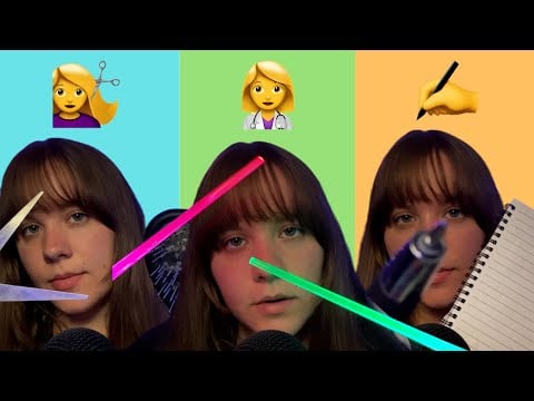 ASMR 3 Fast Roleplays in 10 Minutes (drawing you, haircut, cranial nerve exam) - Compilation