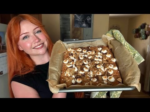 ASMR Baking S’mores Blondies 🍫 (Close Whispers, Fire Crackling)