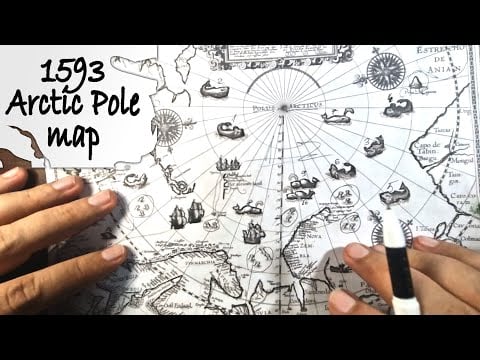 1593 Vintage ARCTIC POLE Map Tracing [ ASMR inaudible whispering ]