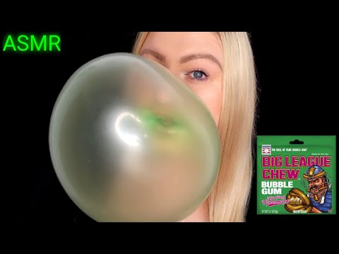 ASMR BUBBLE GUM CHEWING & BLOWING BUBBLES ( BIG LEAGUE CHEW WATERMELON)