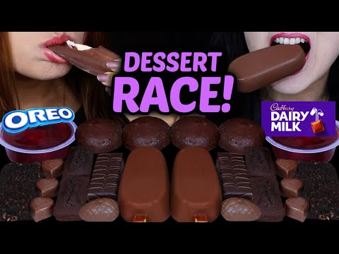 ASMR LEFTOVER DESSERT RACE! CADBURY HEARTS, MOCHI ICE CREAM, CHOCOLATE CAKE BARS, OREO ICE CREAM 먹방