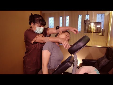 $9 Chair Massage Office Syndrome | Back Neck Shoulders Pain | Chiropractic Adjustment | ASMR Female